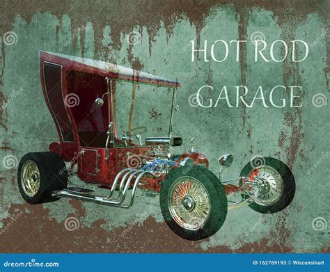 Vintage Hot Rod Garage Poster Stock Image Image Of Garage Rendition