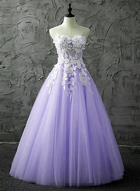 Light Purple Tulle Sweet 16 Dress A Line Ball Gown Long Prom Dress