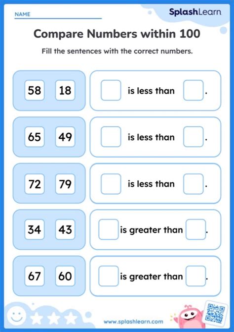 Compare Numbers Within 100 And Complete The Sentences Worksheet