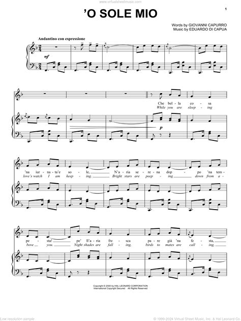 O Sole Mio Sheet Music For Voice And Piano Pdf Interactive