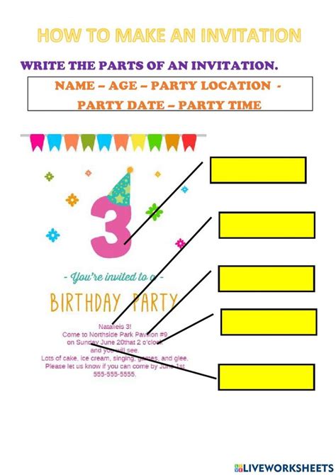 Parts Of An Invitation Worksheet 2nd Grade Worksheets Invitation