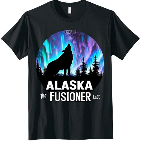 Stylish Black Tee with Alaskan Wolf Design and Northern Lights Unique Fusioner Apparel for Men ...