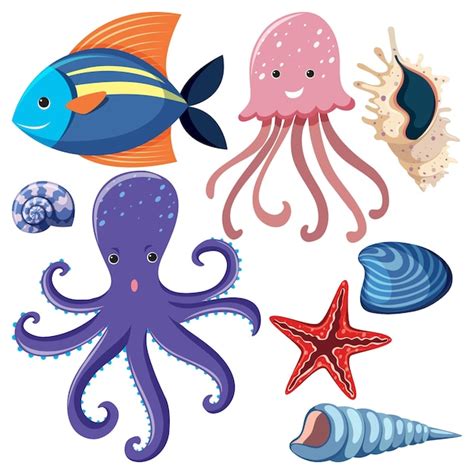 Premium Vector Set Of Simple Sea Underwater Creature
