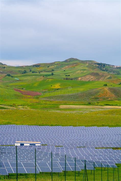 Power Plant Solar Energie, Valley with Sun Panels in Sicily, Italy ...