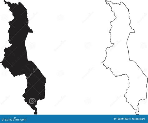 Malawi Map Black Silhouette Country Map Isolated On White Background