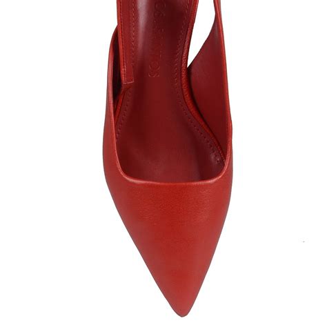 Slingback Couro Vermelho Salto Bloco V Loucos Santos Loja