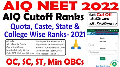 NEET 2022 All India Quota Cutoff Ranks Quota College State Caste