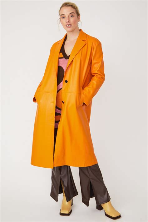 Jayley Orange Eco Leather Trench Coat Womenswear From Jayley Uk