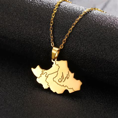 Jeshayuan Iran Map Pendant Necklace Arabic Letter For Women Stainless