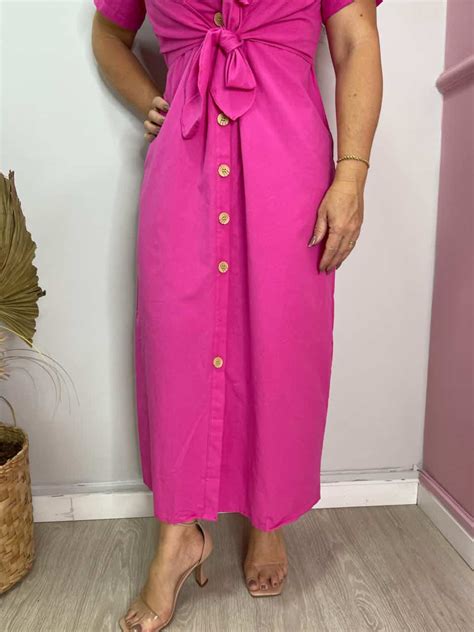 Vestido Chemise Manguinha Es Amarra O Pink Lavinny Store