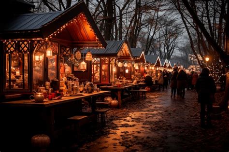 Premium AI Image | Typical Christmas market with ornament stalls in the ...