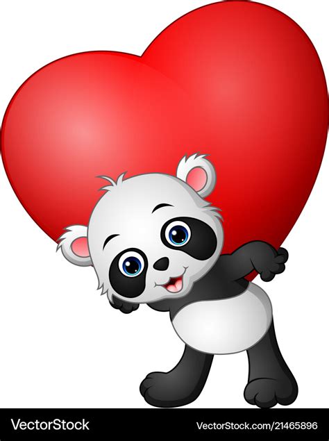 Cartoon Panda Hold Red Heart Royalty Free Vector Image