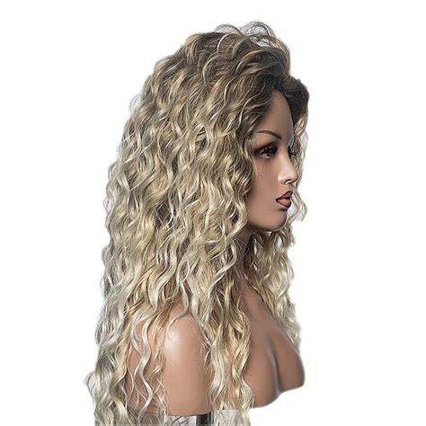 Blonde Long Light Golden Wigs For Women Wigs Synthetic Hair Highlighted Hair Dark Roots Wigs