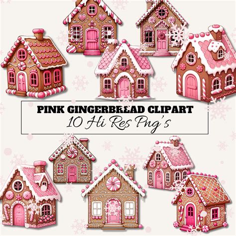 Pink Gingerbread House Clipart Pink Christmas Clipart Plr Commercial