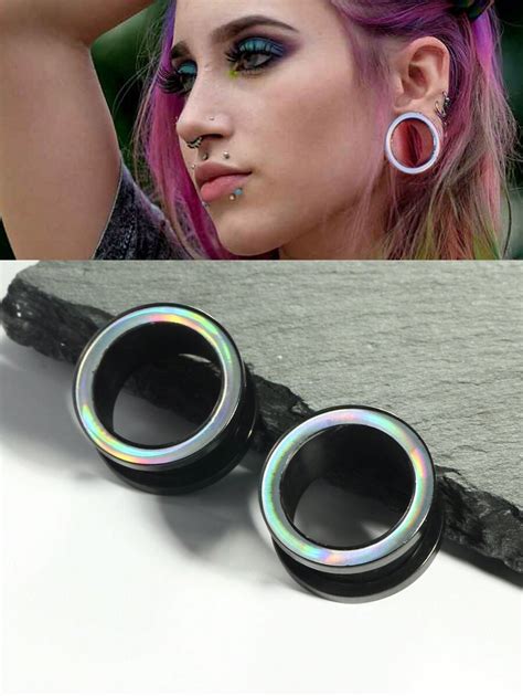 1 Paire De Tunnels Et Bouchons Pour Oreilles En Acier Inoxydable Noir