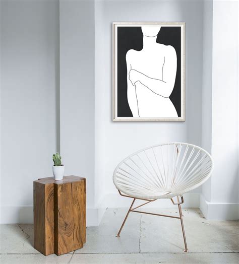 Nude Abstract Art Female Figure Sketch Modern Naked Woman Drawing Body Outline Print Black