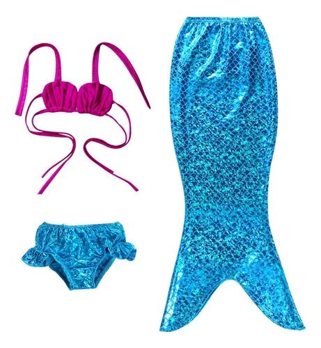 Cola Sirena Traje De Baño Niña La Sirenita Ariel Bikini Set Cuotas Sin Interés