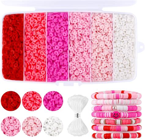 6000 Pcs Flat Clay Beads Pink Funtopia Clay Beads For Bracelets Making Heishi Beads Polymer