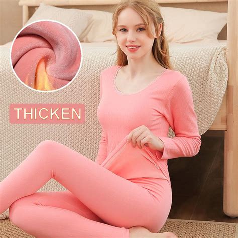 Thermal Underwear Womens Thickened Plus Velvet Suit Body Tight Winter Cotton Wool Bottoming