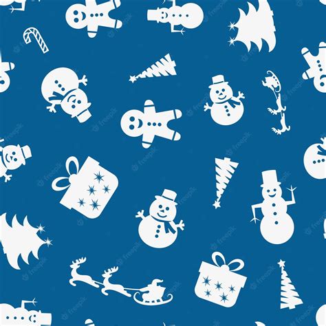 Premium Vector Christmas Seamless Pattern Of Icons On Blue Background