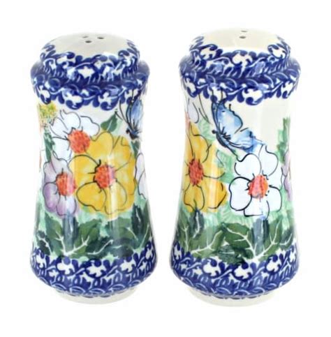 Blue Rose Polish Pottery Pastel Garden Salt Pepper Shakers 1 QFC