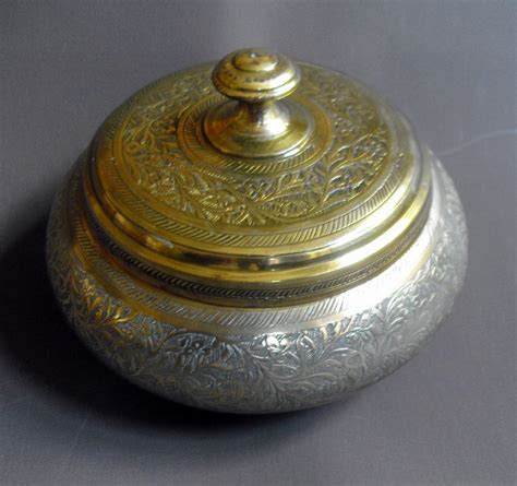 Vintage Brass Engraved Lidded Pot