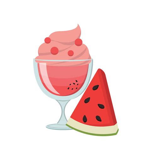 Watermelon Flavored Fruit Sundae With Glass Cup Isolated On White