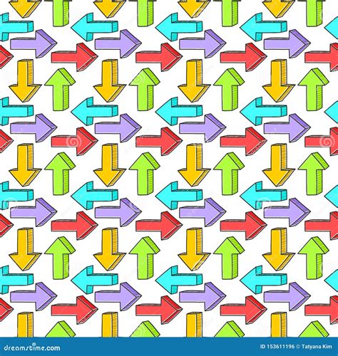 Seamless Doodle Pattern Background Of Multi Colored Arrows In Different