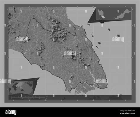 Johor State Of Malaysia Bilevel Elevation Map With Lakes And Rivers