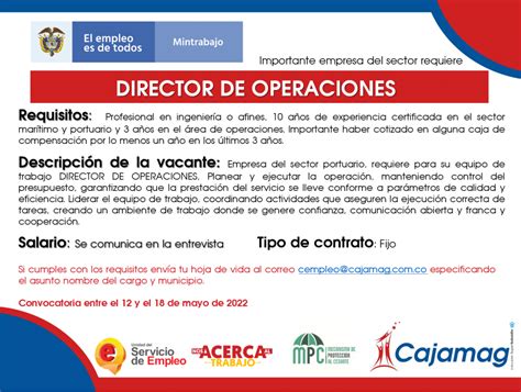 CONVOCATORIA CENTRO DE EMPLEO DIRECTOR DE OPERACIONES Cajamag