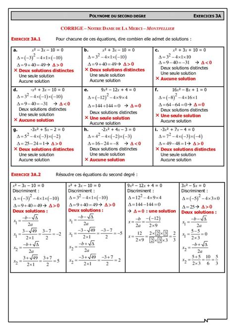 Le second degré Maths 1ère ES exercices corrigés Dyrassa