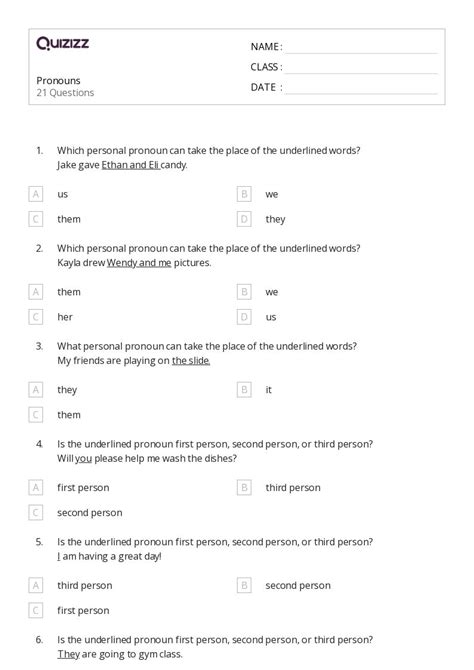 Pronouns Worksheets For Th Grade On Quizizz Free Printable