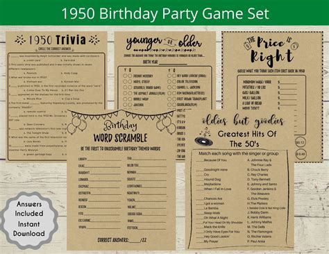 12 Born In 1952 Birthday Printable Game Bundle For Him 71st Birthday