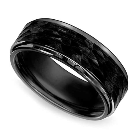 Black Hammered Tungsten Ring Mens Wedding Band