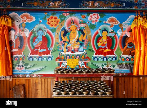Illustrated Walls The Buddhist Phodong Monastery Sikkim India Stock
