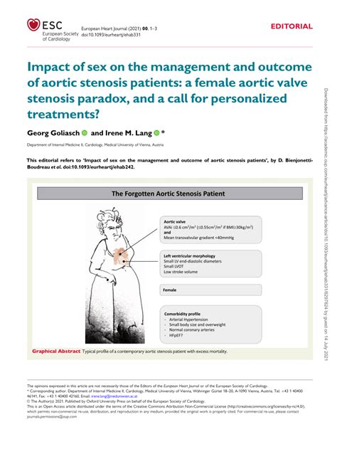 Pdf Impact Of Sex On The Management And Outcome Of Aortic Stenosis