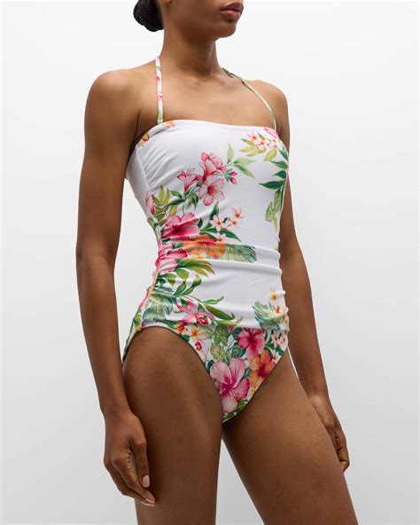 Tommy Bahama Island Cays Flora Bandeau One Piece Swimsuit Neiman Marcus