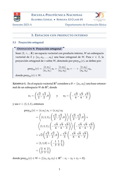 SOLUTION Proyeccion Ortogonal Semana 12 Clase 1 Algebra Lineal Epn