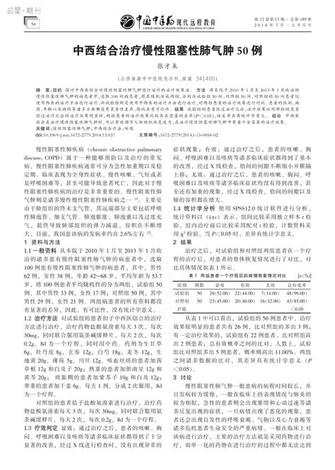 中西结合治疗慢性阻塞性肺气肿50例参考网