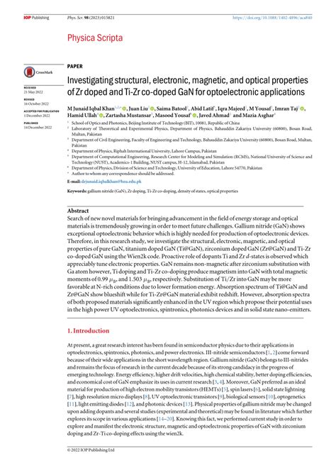 Investigating Structural Electronic Magnetic And Optical Properties