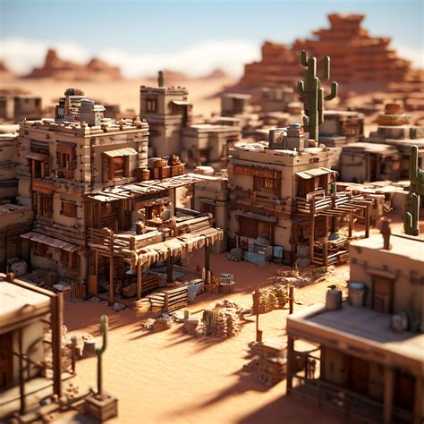 Create A Detailed Image Of A Voxel Desert Town As The Backdr By