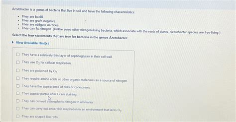 Solved Azotobacter Is A Genus Of Bacteria That Live In Soil Chegg