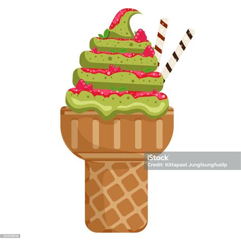 Vector Illustration Delicious Colorful Ice Cream Waffle Cone Icecream