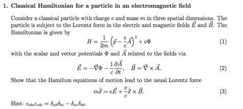 Solved 1 Classical Hamiltonian For A Particle In An Chegg