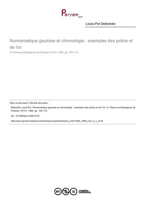 PDF Numismatique Gauloise Et Chronologie Exemples Des Potins