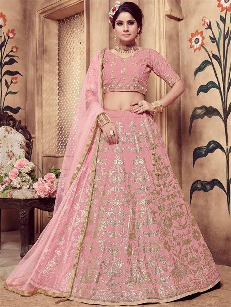 Pink Silk Designer Lehenga Choli With Emboss Print Latest Bridal