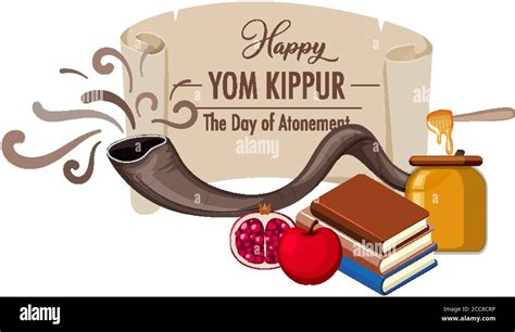 Happy Yom Kippur Banner With Shofar Illustration Stock Vector Image