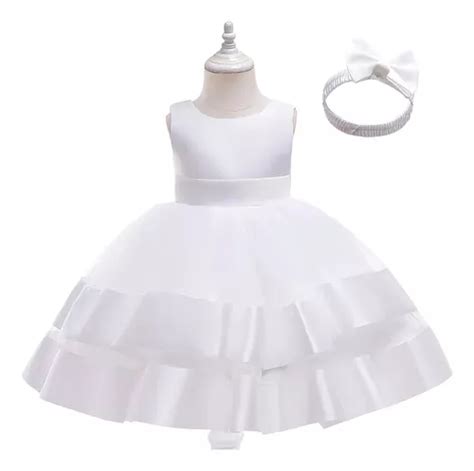 Vestido Niña Blanco Con Cintillo Fiesta Bautizo Paje Gala