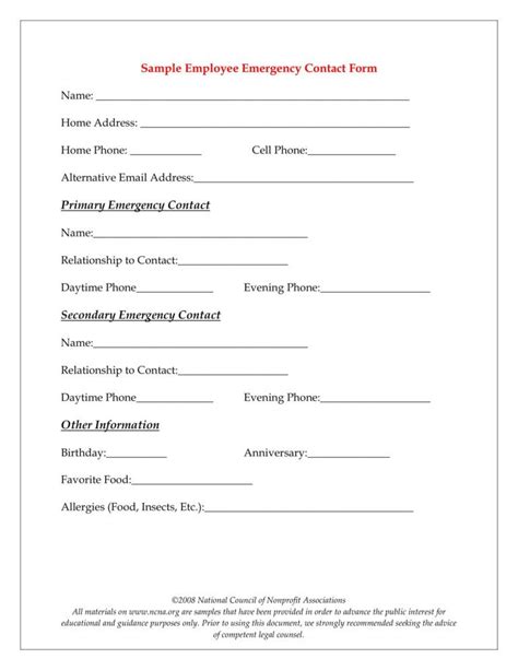 Printable Employee Emergency Information Form - Printable Forms Free Online