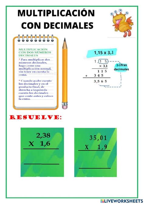 Ejercicio de Multiplicaciones con dos números decimales